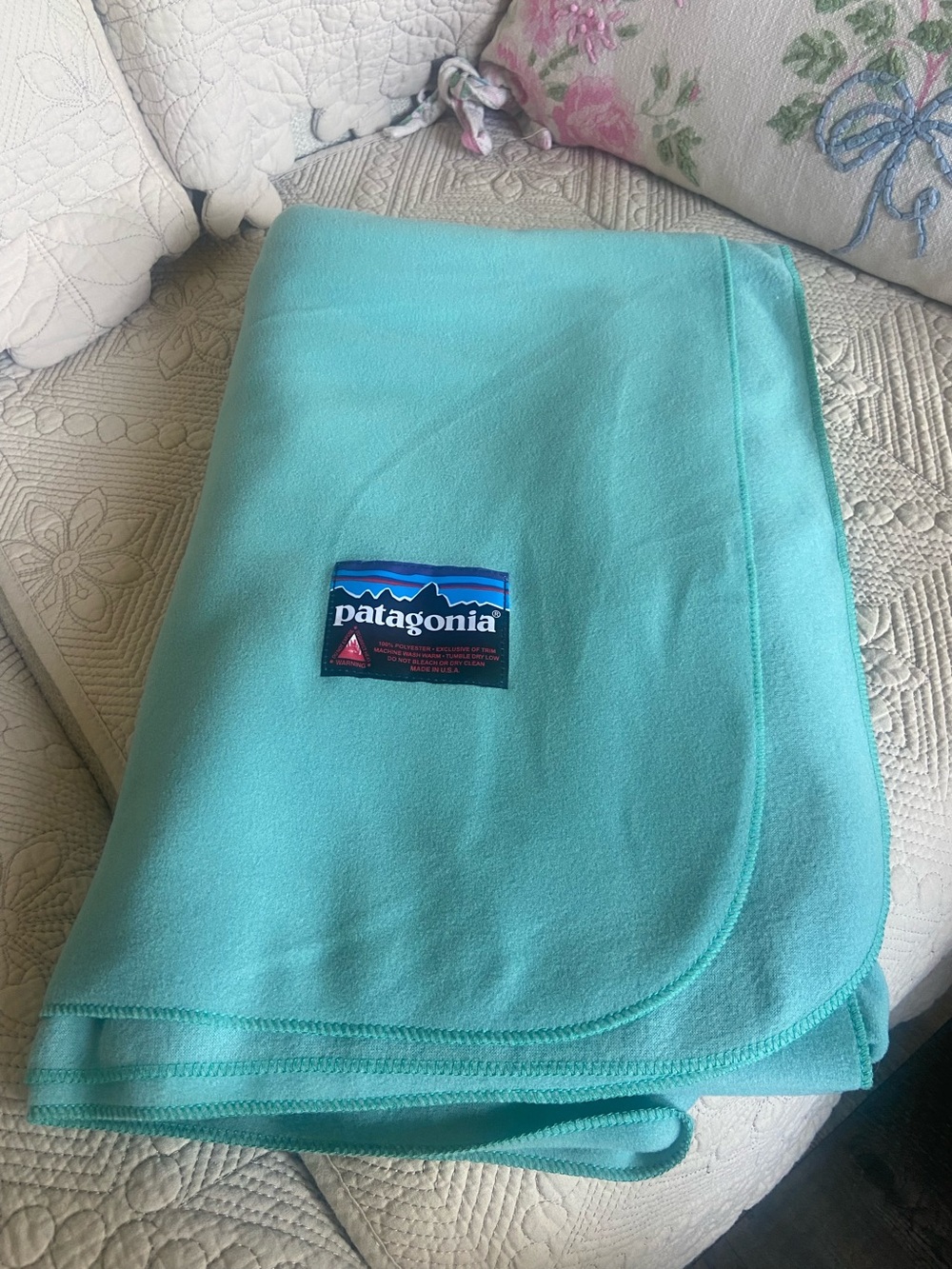 VTG Patagonia Synchilla Lightweight Throw Blanket 80s 90s Blue 44x63 USA EUC